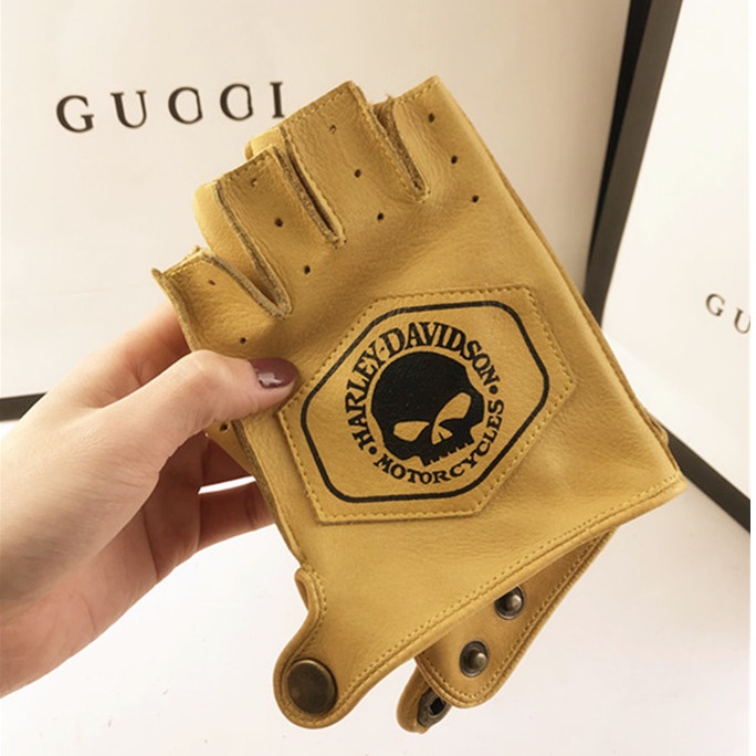 Găng Tay Hở Ngón Bằng Da Chống Trượt Phong Cách retro Dùng Khi Lái Xe Mô Tô