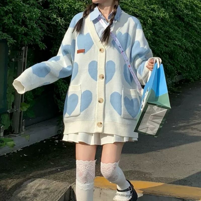 Áo khoác Cardigan len hình trái tim oder taobao