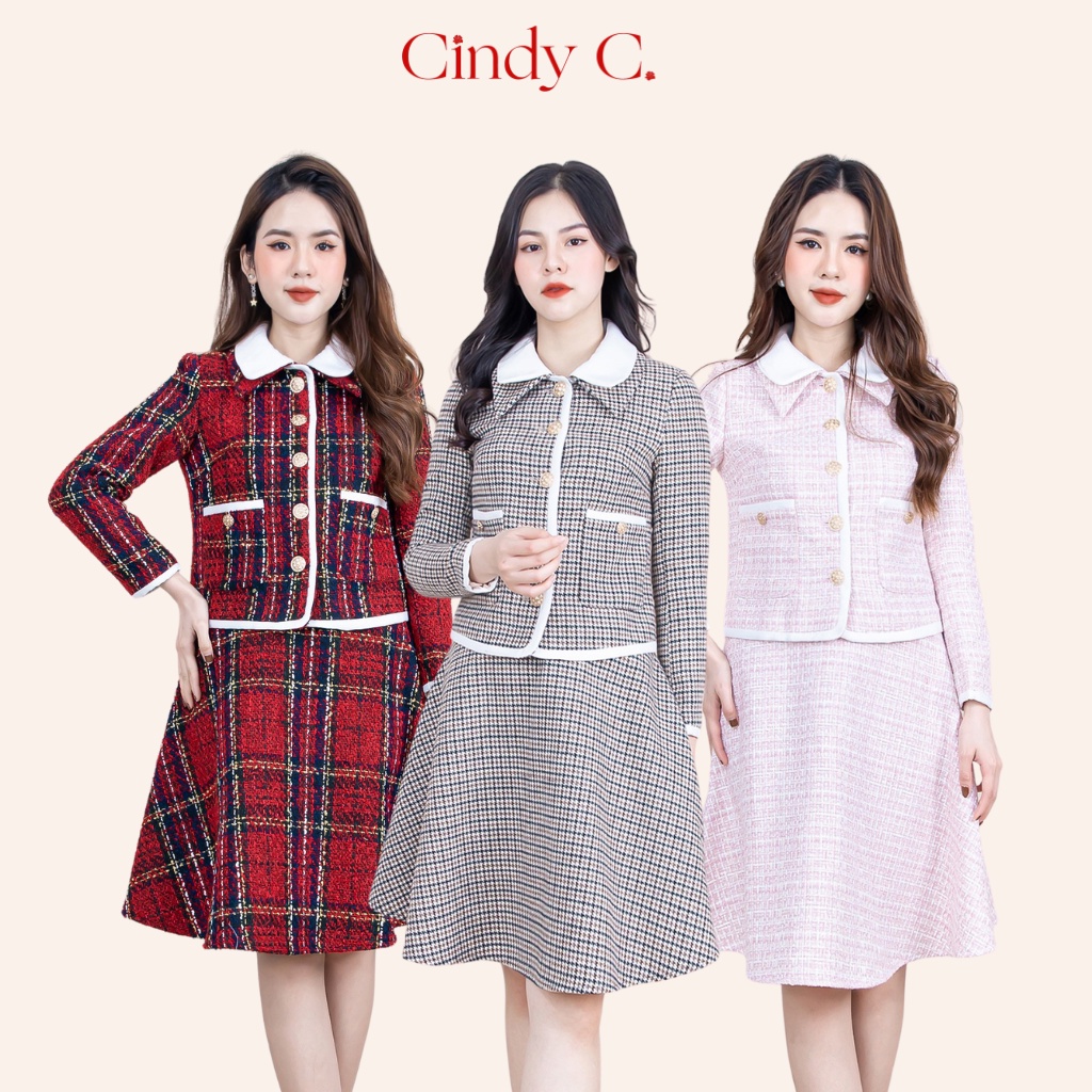 Set Áo khoác và chân váy Everly CINDY C chất liệu dạ Tweed phong cách công sở 928