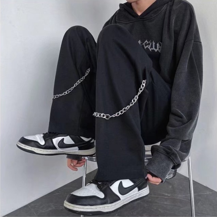 Quần ống rộng nam phối dây xích phong cách hip hop đường phố cho  Hàn Quốc quần jogger nam bigsize Simple Fashion quần baggy nam unisex