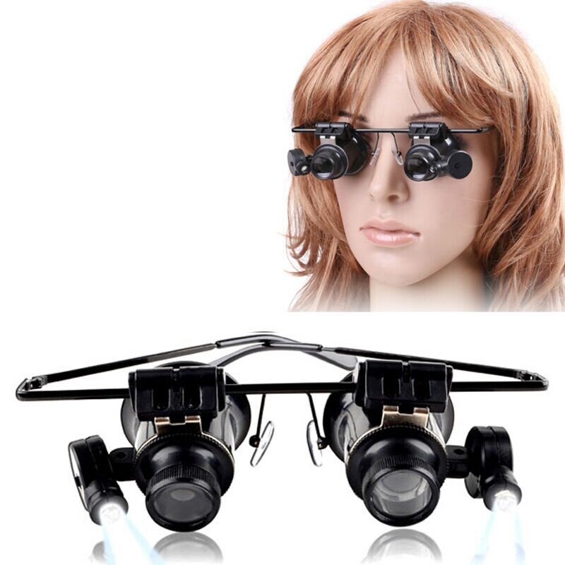 Kính lúp 20X có đèn led dùng để sửa chữa đồng hồ trang sức tiện dụng màu đen