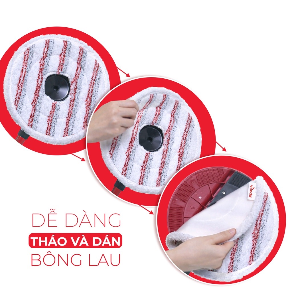 Cây chổi lau nhà tự vắt thông minh đầu tròn xô giặt bằng chân Vileda Spin and Clear TSU161821 CHÍNH HÃNG MUNTECH CL03