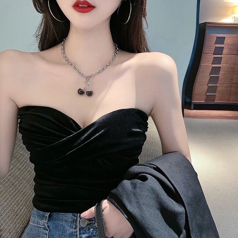 Áo 2 dây nữ kiểu xoắn ngực có mút lót form body croptop | BigBuy360 - bigbuy360.vn