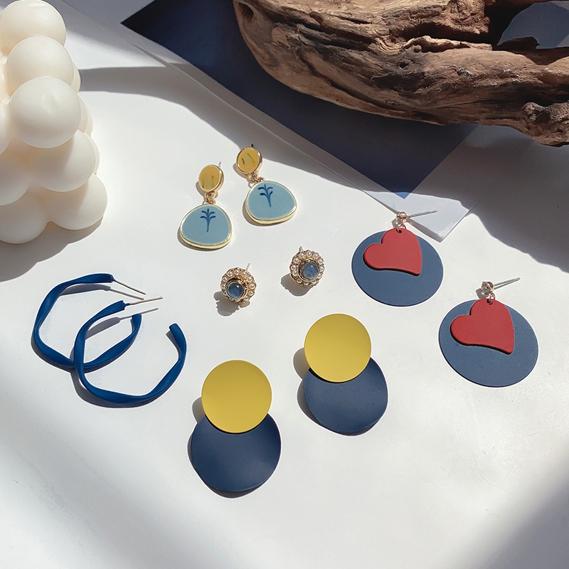 Bông tai chốt xỏ bạc men nhỏ giọt màu xanh dương khói pcq retro 2023