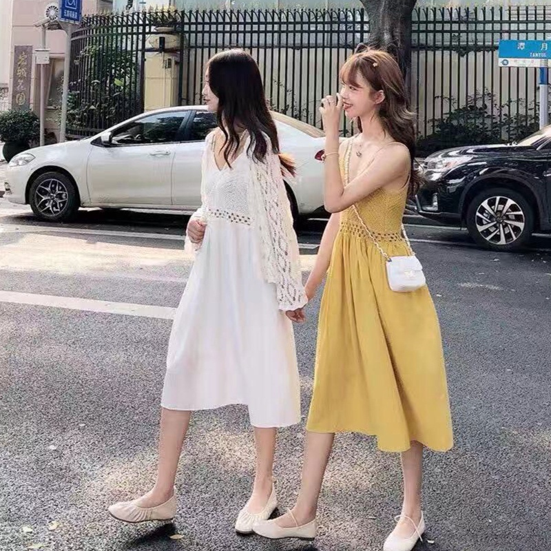 Đầm Midi Hai Dây Dáng Chữ A Lưng Cao Thời Trang Đi Biển Cho Nữ