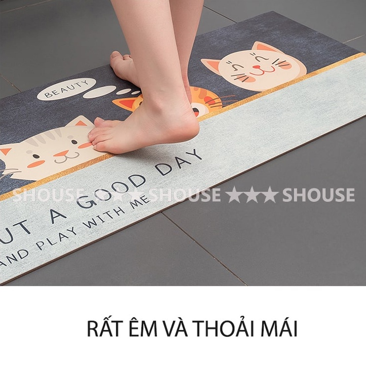 Thảm Chùi Chân Lau Chân trải sàn SHOUSE  đế cao su hút nước phòng khách phòng tắm 3d  hình thú chống trơn trượt cao cấp