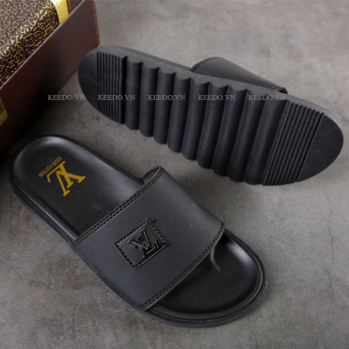 Dep nam LV giá tốt, dép nam quai ngang hàng mới, dép da nam