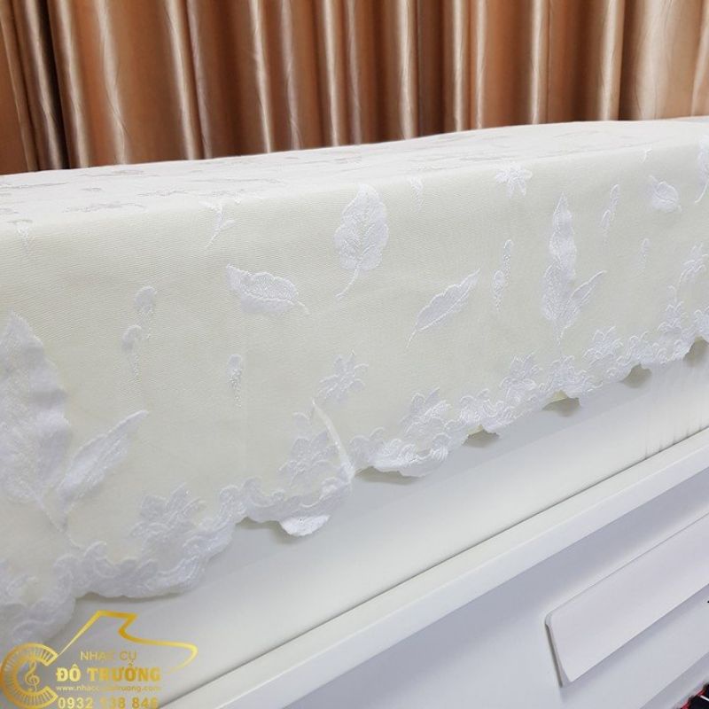 Khăn phủ đàn Piano trắng ren họa tiết chiếc lá