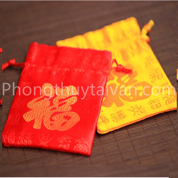 Túi nhỏ LỤA chữ Phúc Phật giáo 9cm(vòng,chuỗi...)