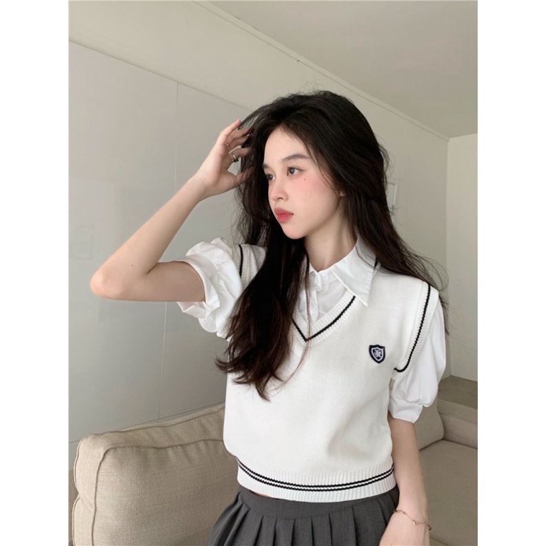 áo len gile nữ học sinh kiểu dáng thể thao hàn quốc chất đẹp hàng quảng châu cao cấp A68 Noiyxanh nội y xanh chất len qu