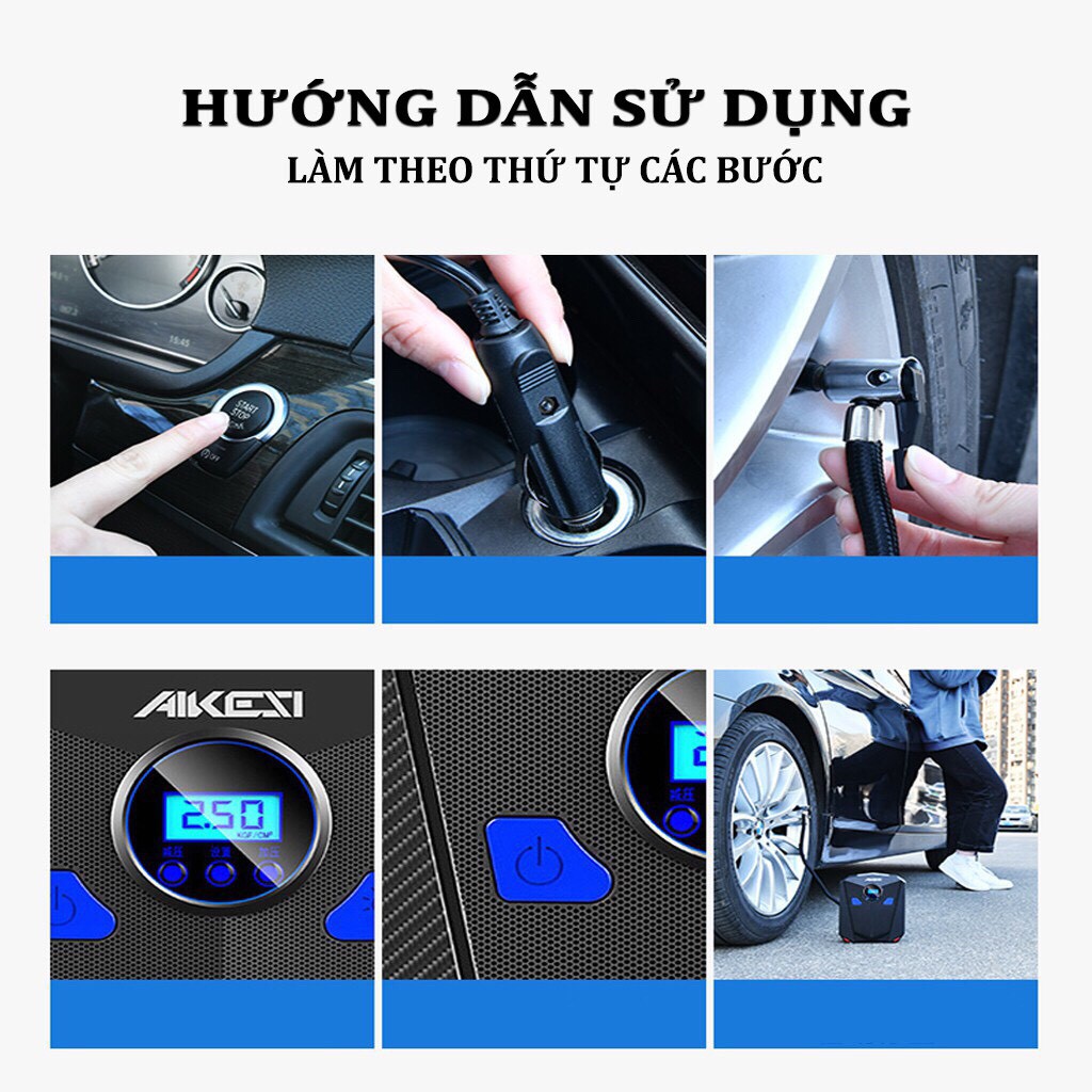 Bơm lốp ô tô, xe máy AIKESI bơm hơi 12V đồng hồ điện tử tự ngắt {Bảo hành 3 tháng }