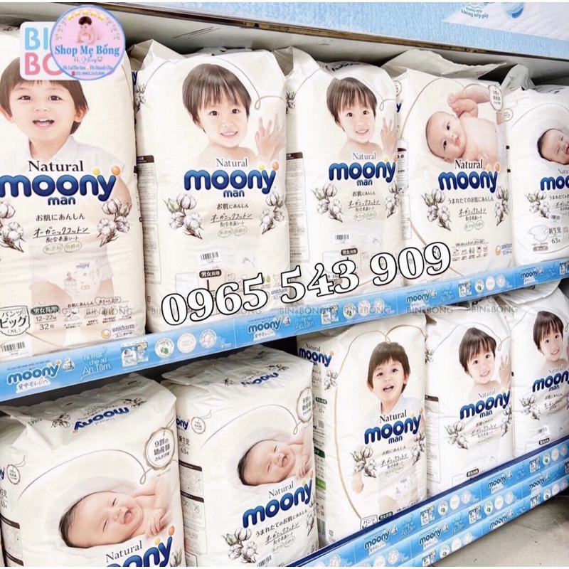 🍒Tã/Bỉm🍒Dán/Quần Moony Trắng, Moony Xanh Cộng Miếng Nội Địa Nhật đủ Size NB96/S90/M68/M64/L50/XL44