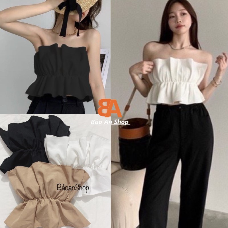 Áo kiểu ống bèo nhún eo (có mút ngực)