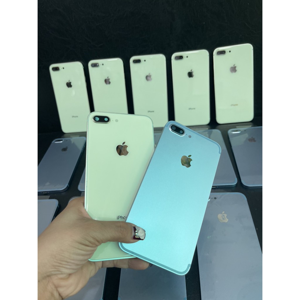 Vỏ 8plus cạnh vuông xanh mint độ màu của iphone 12, kèm bộ nút