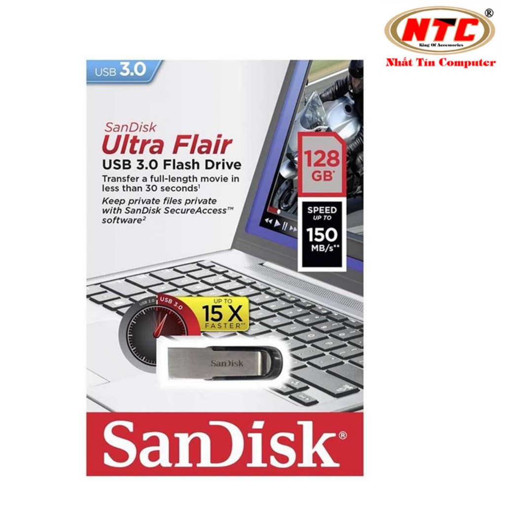 USB 3.0 SanDisk CZ73 Ultra Flair 128GB tốc độ up to 150Mb/s (Xám)