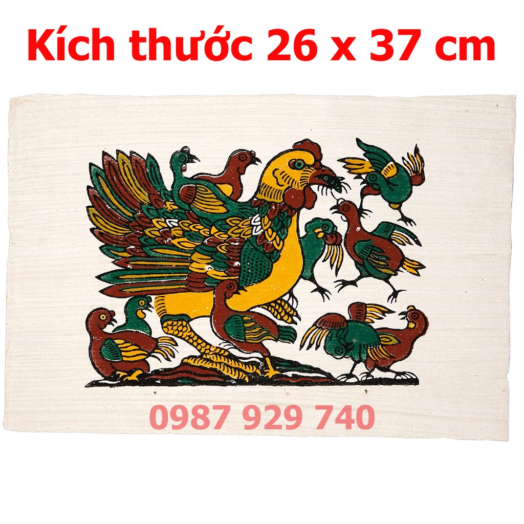 [Tranh Đông Hồ] - Bừc Đàn Gà Mẹ Con - không khung tranh - Dong Ho folk paintings - Viet Nam national cultural heritage