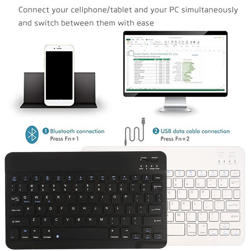 Bàn phím bluetooth không dây siêu mỏng 7 / 10 inch có thể sạc được | BigBuy360 - bigbuy360.vn
