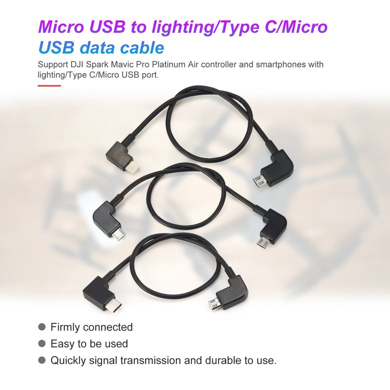 Dây cáp sạc dữ liệu Micro USB qua Lightning / Loại C / Micro USB để điều khiển DJI Spark Mavic