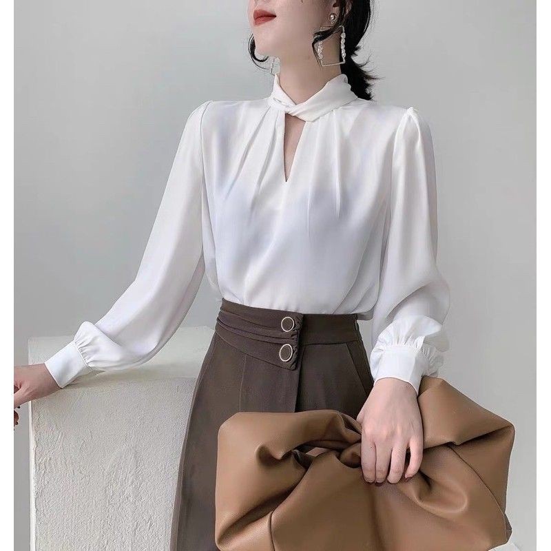 Áo sơ mi dài tay cổ xoắn chất liệu lụa satin mềm mại nhiều màu