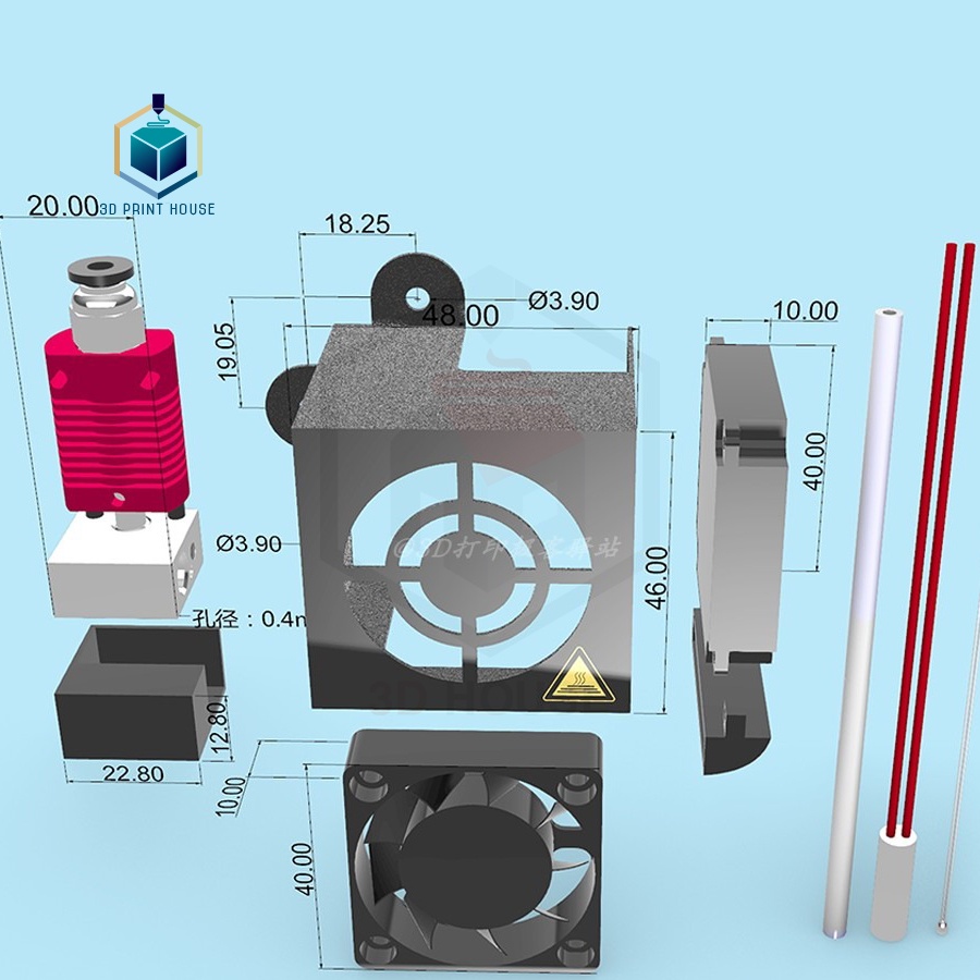 Chụp Quạt và Cụm Đầu In Máy In 3D Ender3/CR10