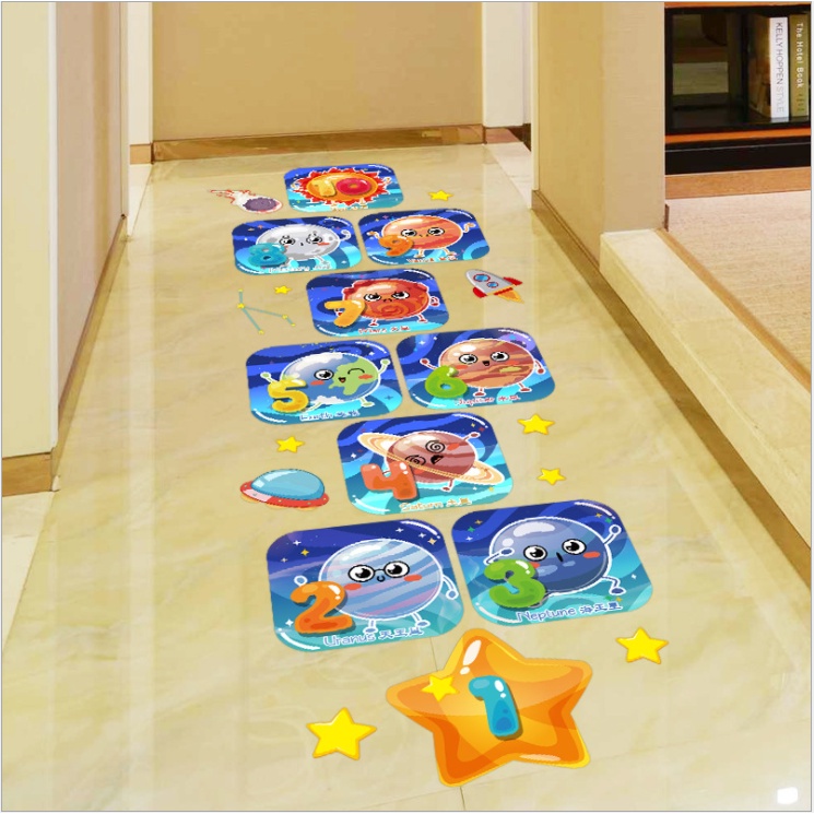 Decal dán tường trang trí - Ô lò cò bé bong bóng hành tinh xanh cho bé