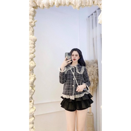 ÁO KHOÁC DẠ CARO TWEED PHỐI BÈO CÚC NGỌC SIÊU XINH XẮN / ÁO DẠ TWEED BÈO ĐEN | BigBuy360 - bigbuy360.vn