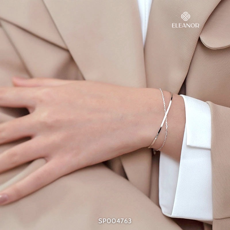 Vòng tay nữ bạc 925 Eleanor Accessories sợi mảnh phối mắt xích viền trơn phụ kiện trang sức 4763