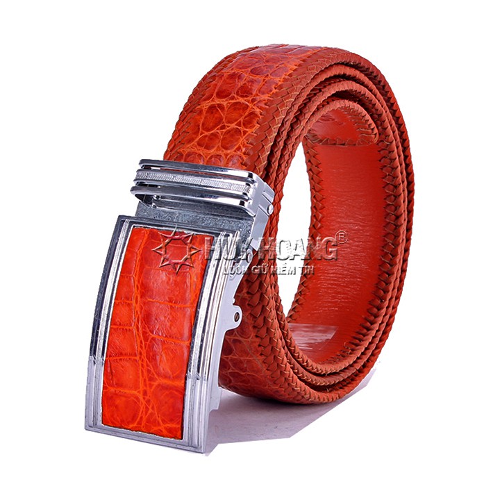Thắt lưng nam da cá sấu đan viền bản lớn màu vàng PH4291