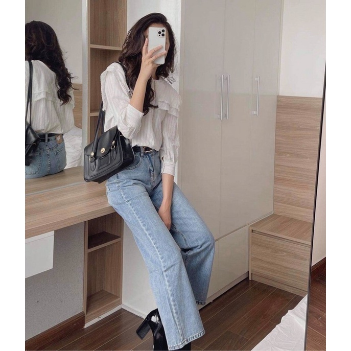 [Ảnh thật/Video]Áo sơ mi tay lỡ cổ xếp tầng sang chảnh