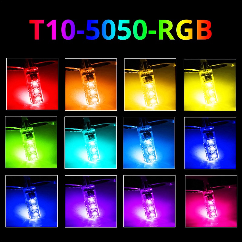 2 miếng T10 5050 Bóng đèn LED màu bóng đèn RGB 6SMD Wedge với điều khiển từ xa 12V