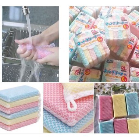 Combo 7 miếng rửa chén Daiso siêu bền đẹp, tạo bọt khí, giúp tiết kiệm dung dịch cọ rửa