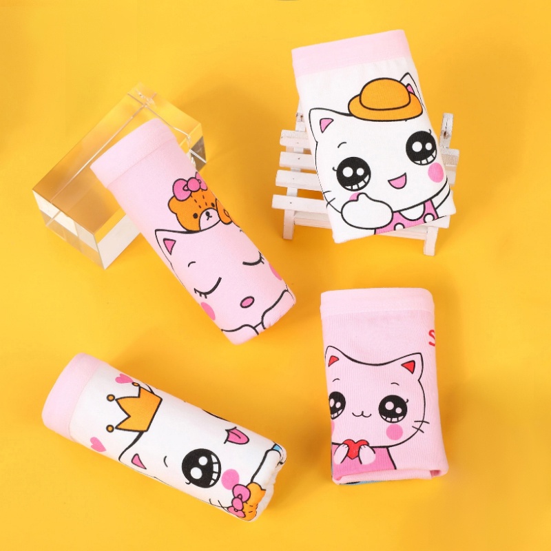 Bộ 4 Quần Lót Boxer Cotton In Họa Tiết Hoạt Hình Cho Bé Gái 1-13 Tuổi