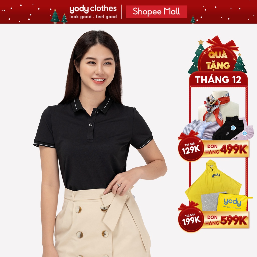 Áo thun polo nữ YODY chất liệu cafe tự nhiên giúp chống tia UV, kháng khuẩn APN3890