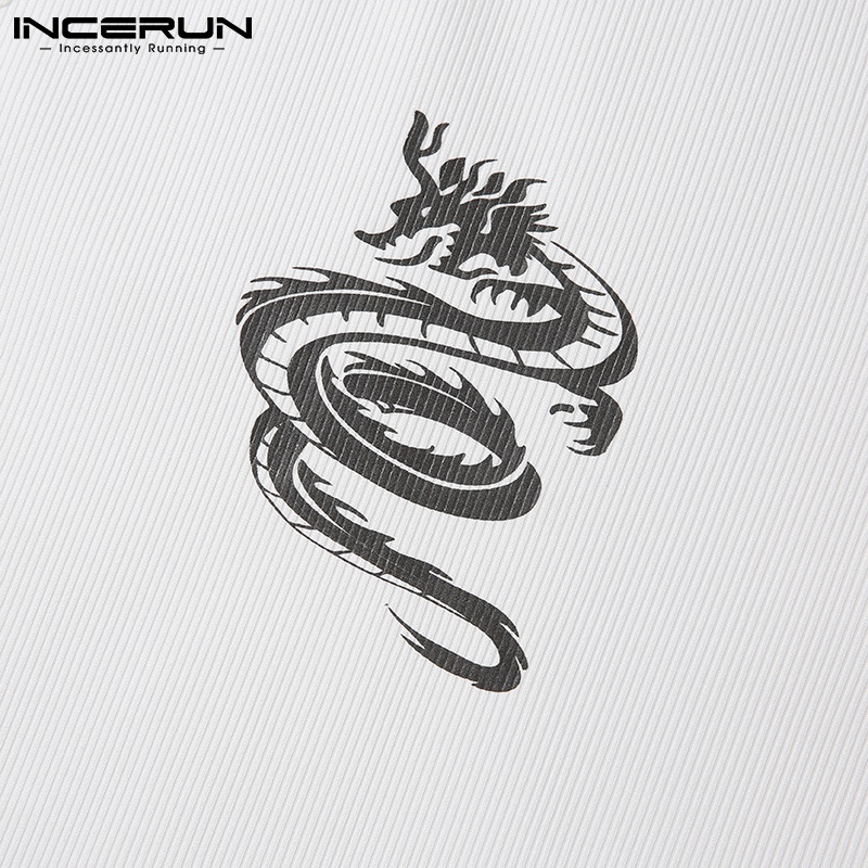 Áo croptop sát nách INCERUN ôm dáng in họa tiết cá tính thời trang mùa hè cho nam