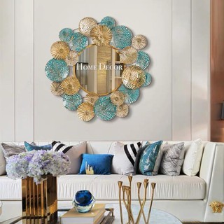 Gương treo tường Decor HTGT hoa sen xanh vàng