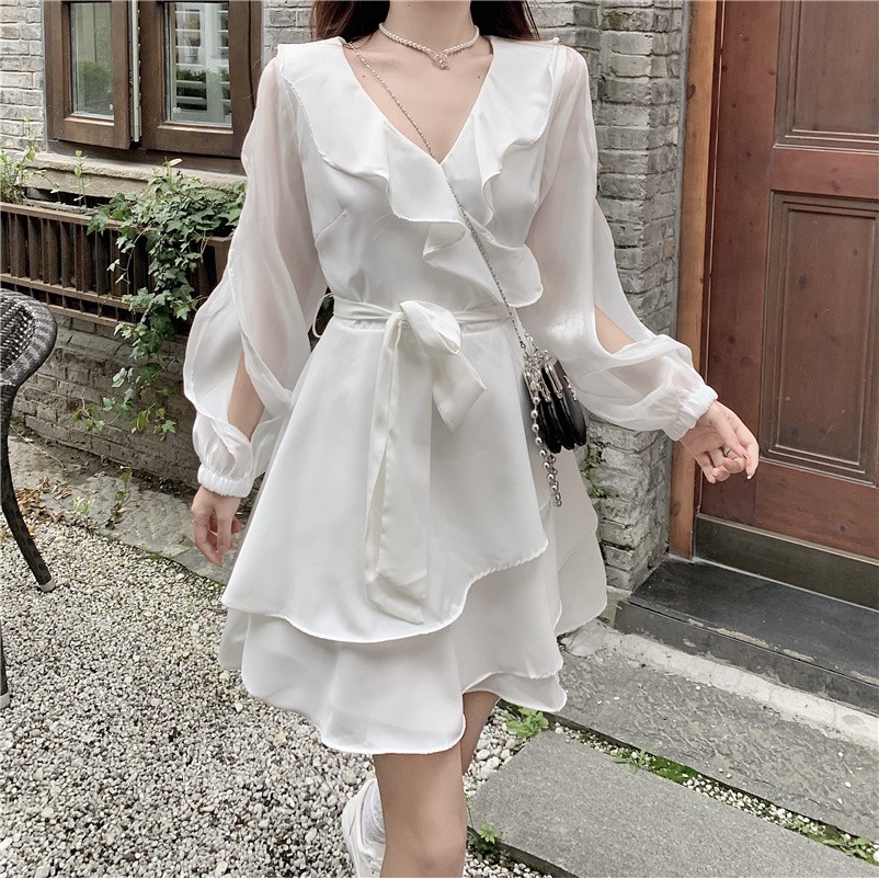 Đầm dáng xòe tay dài mini Emilyshop