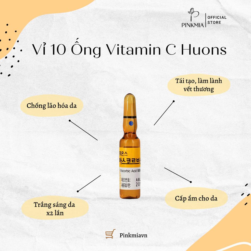 (Chính Hãng) Vỉ 10 Ống Vitamin C Huons Cấy Tảo Hàng Chuẩn Màu Đậm Có Chấm Xanh Và Chữ KP