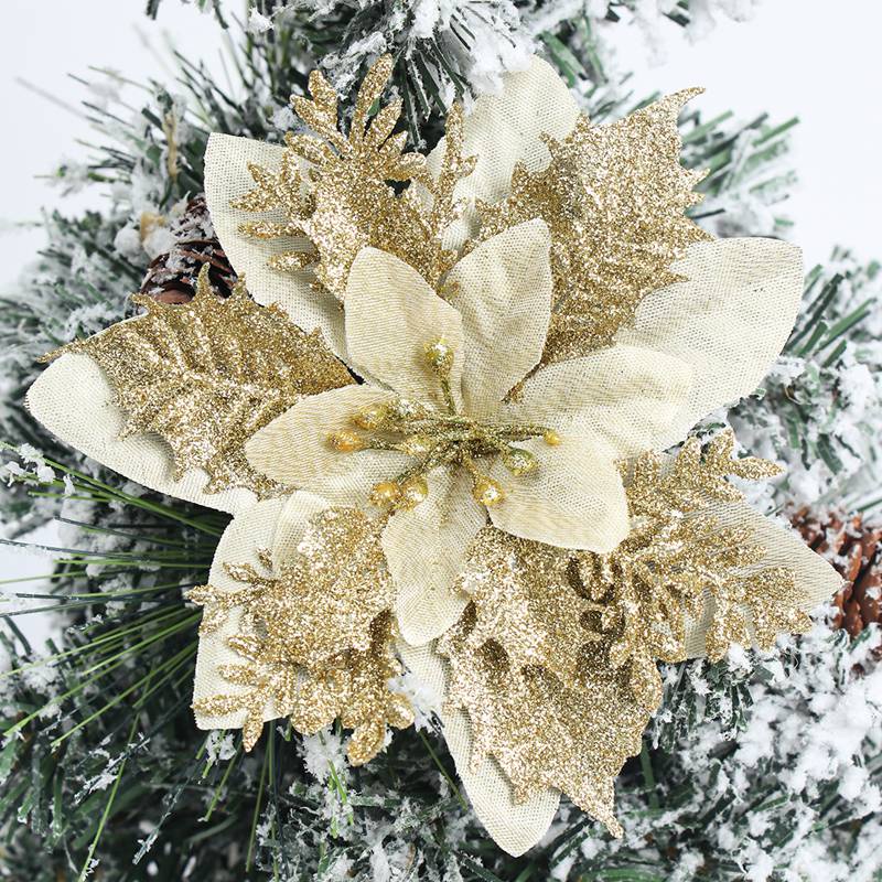 Bộ 5 Bông Hoa Nhân Tạo Lấp Lánh 14cm Trang Trí Giáng Sinh / Năm Mới / Giáng Sinh