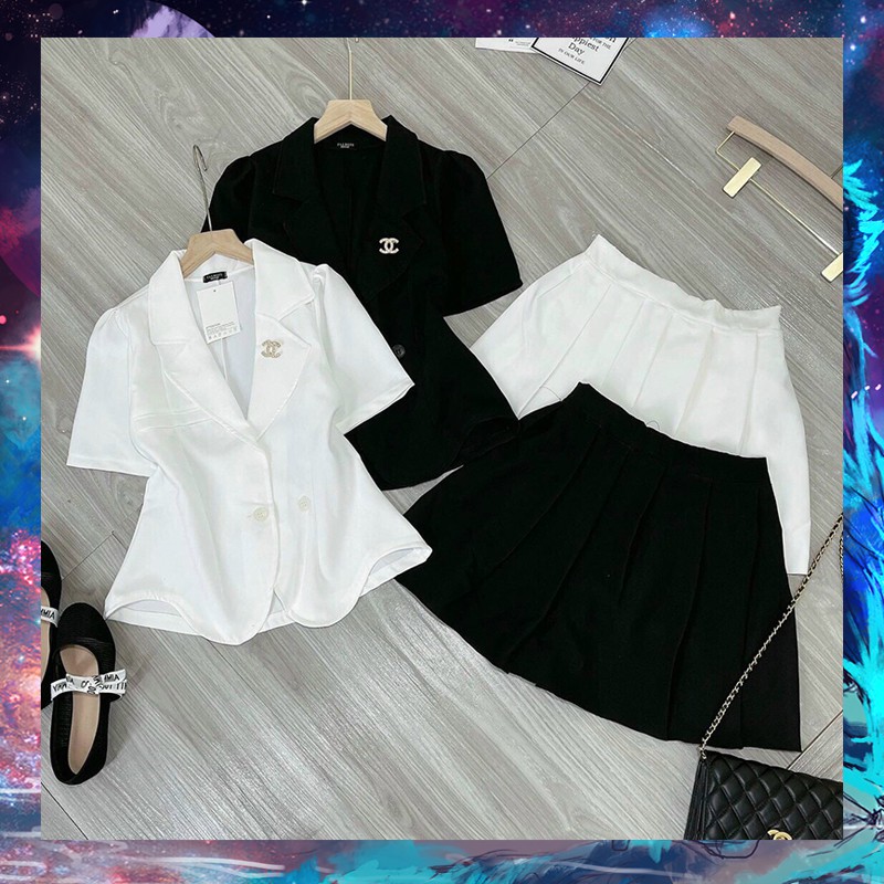 Set Áo Vest Vạt Bầu Và Chân Váy Xếp Ly 2 Lớp - Thời Trang Dressery Store