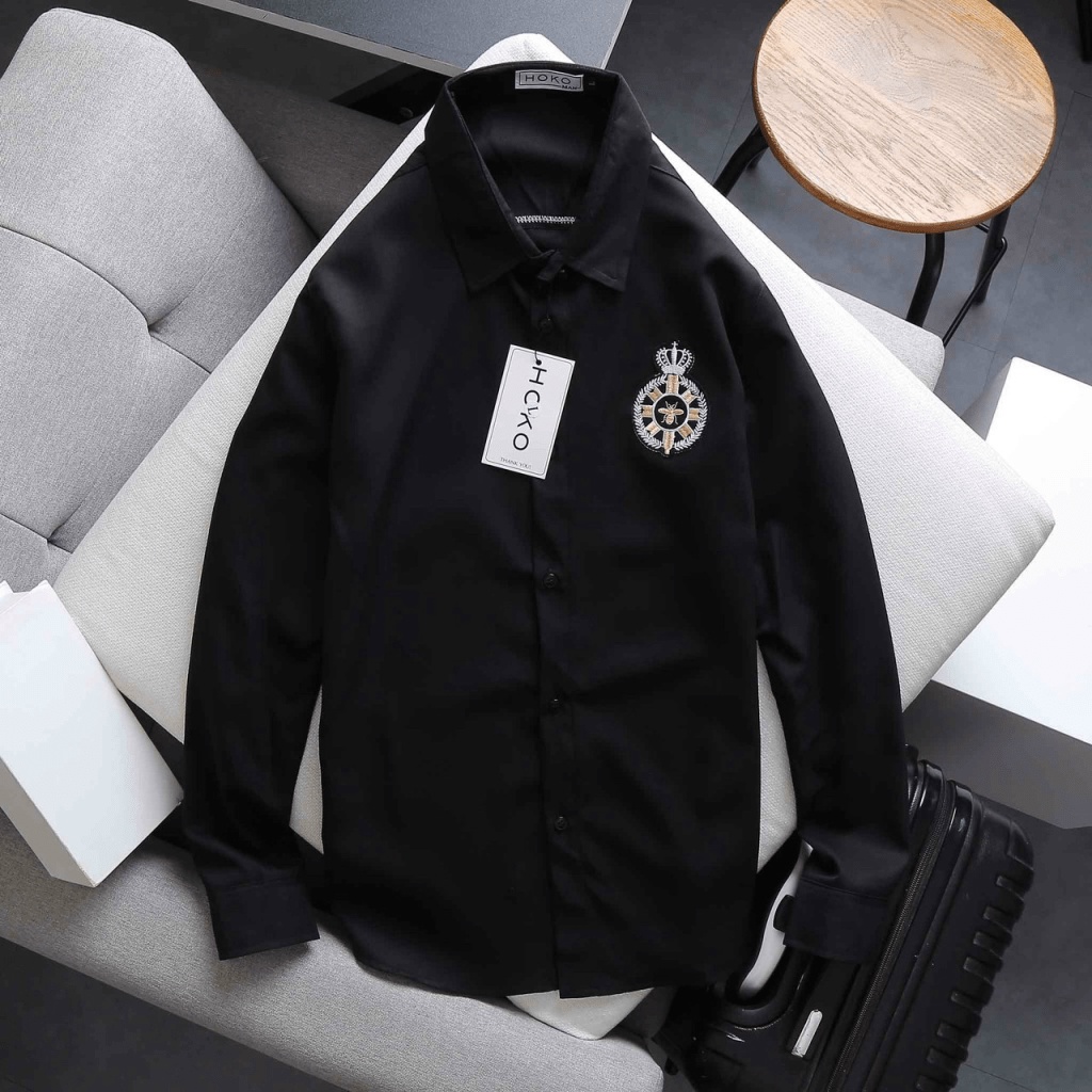 Áo Sơ Mi Nam Dài Tay Logo Thêu Sịn Sò Chất Kate Lụa Mịn Mát Mặc Đẹp Lịch Lãm Hot Trend NEW UNISEX