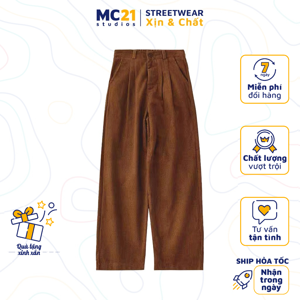 Quần nhung culottes ống rộng dáng suông cạp lưng cao MINION CLOTHING phong cách Ulzzang Streetwear Hàn Quốc Q3101