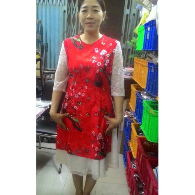 Áo dài cho mẹ, hoặc bạn gái nào hơi mũm mỉm, nhà em may nên size nào cũng có, đi chơi dạo phố đều đẹp.................