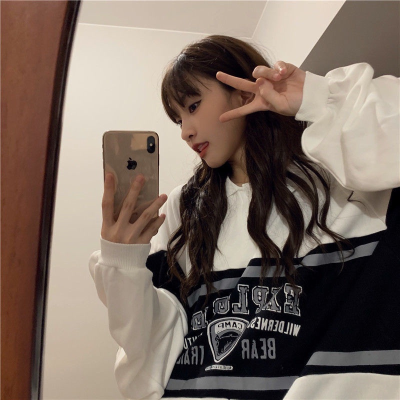 COZOK Áo sweater cổ polo dáng rộng màu sắc retro