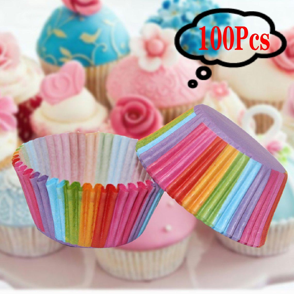 100pcs Rainbow Color Cupcake Liner Cupcake Paper Baking Cup  Cake Mold box Cup Tray Decor Tools