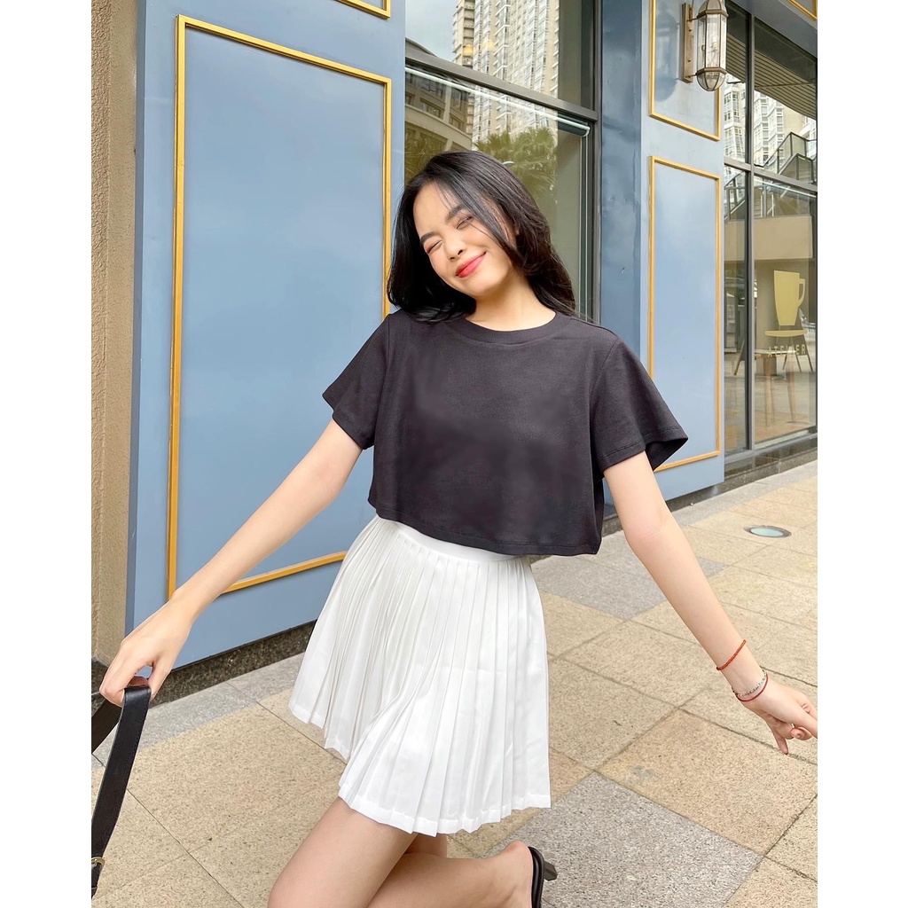 Áo crop-top tay ngắn cổ tròn | BASIC CROP-TOP - CLÉLIE