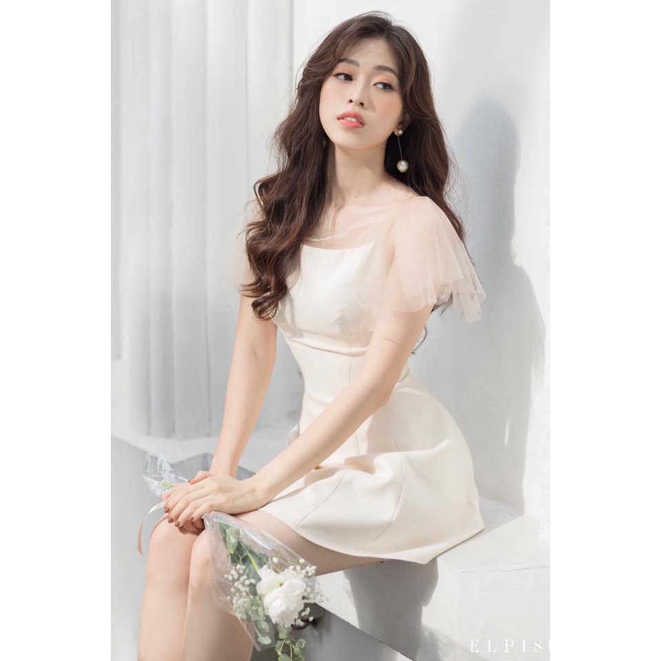 ĐẦM XOÈ TAY LƯỚI RŨ THÊU NGỰC tiểu thư sang trọng đi tiệc cực xinh