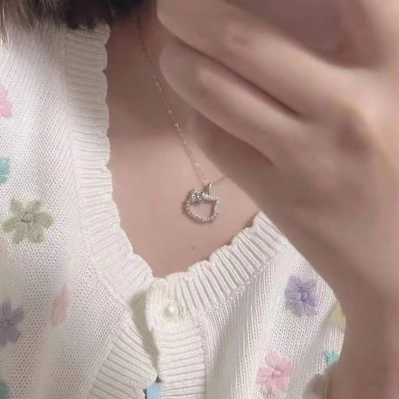 Vòng cổ Mạ Bạc Mặt Hình Mèo Đính Ngọc Trai Nhân Tạo Thời Trang Cho Nữ
