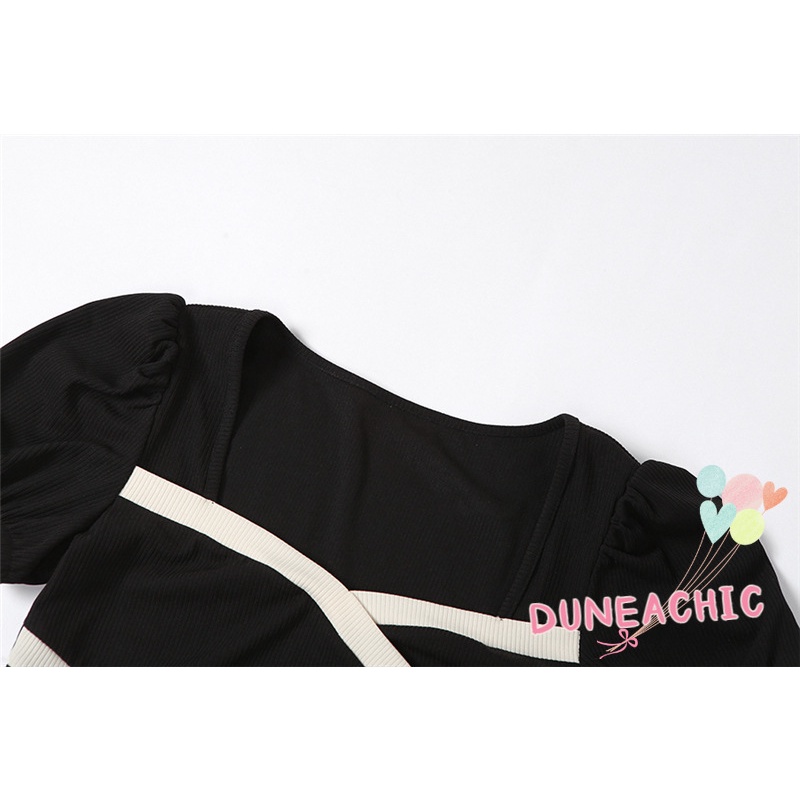 DUNEA Đầm Cổ Vuông Phối Màu Thời Trang Xinh Xắn Cho Nữ