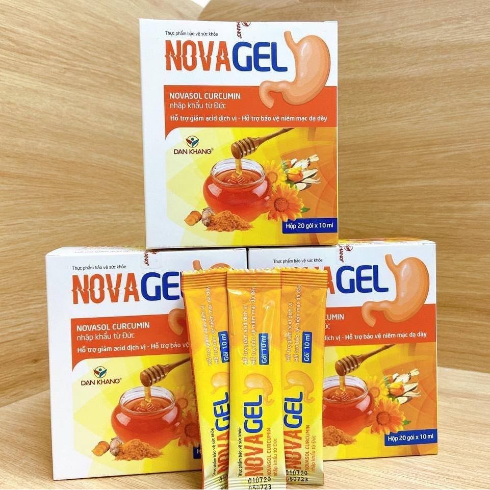 Sản Phẩm Novagel Novasol Curcumin hỗ trợ giảm acid dịch vị và bảo vệ niêm mạc dạ dày, hộp 20 gói
