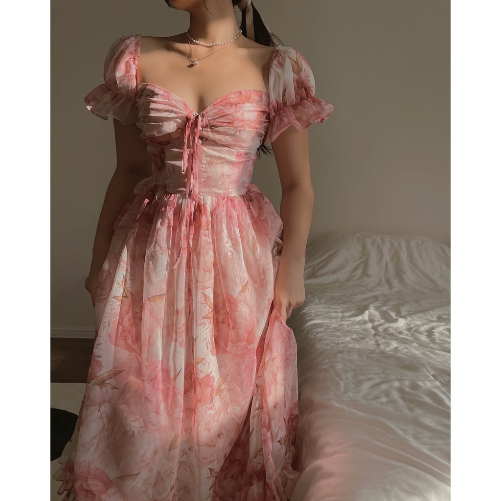 Đầm dài THE PEACHY Audrey Dress váy tơ hoa hồng Pháp | BigBuy360 - bigbuy360.vn